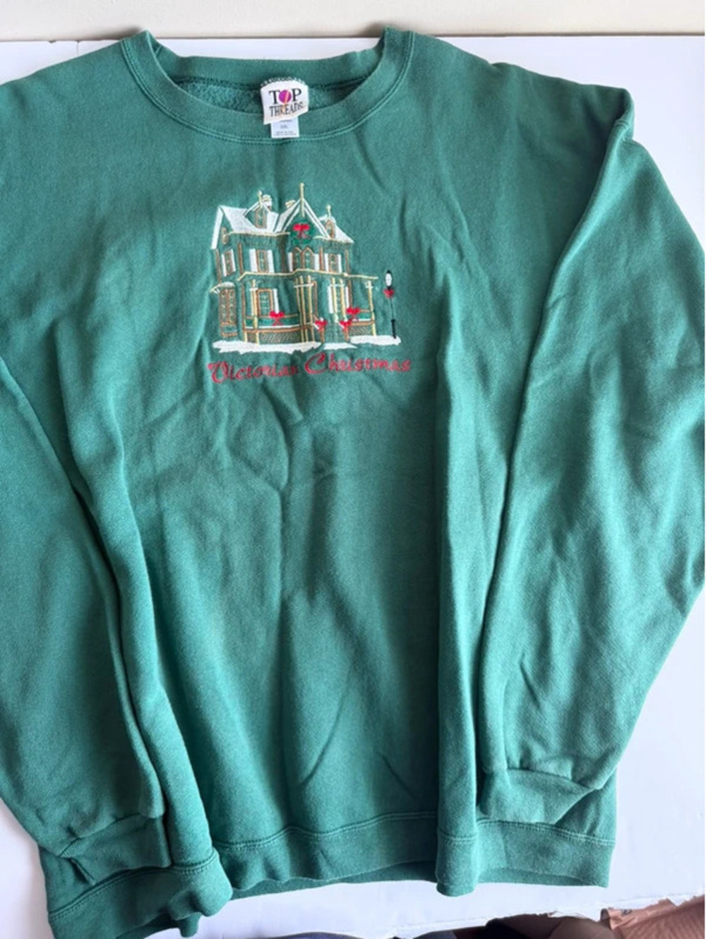 Vintage Top Threads Victorian Christmas Embroidered Sweatshirt Green XXL